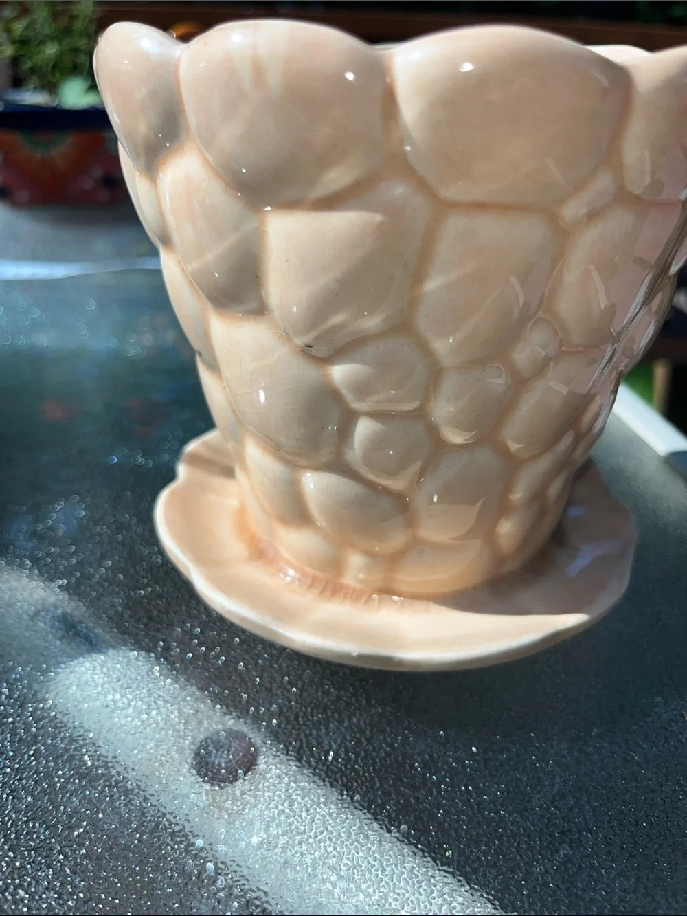 McCoy Peach‎ Ceramic Honeycomb Pebbled Planter with Saucer 5”
